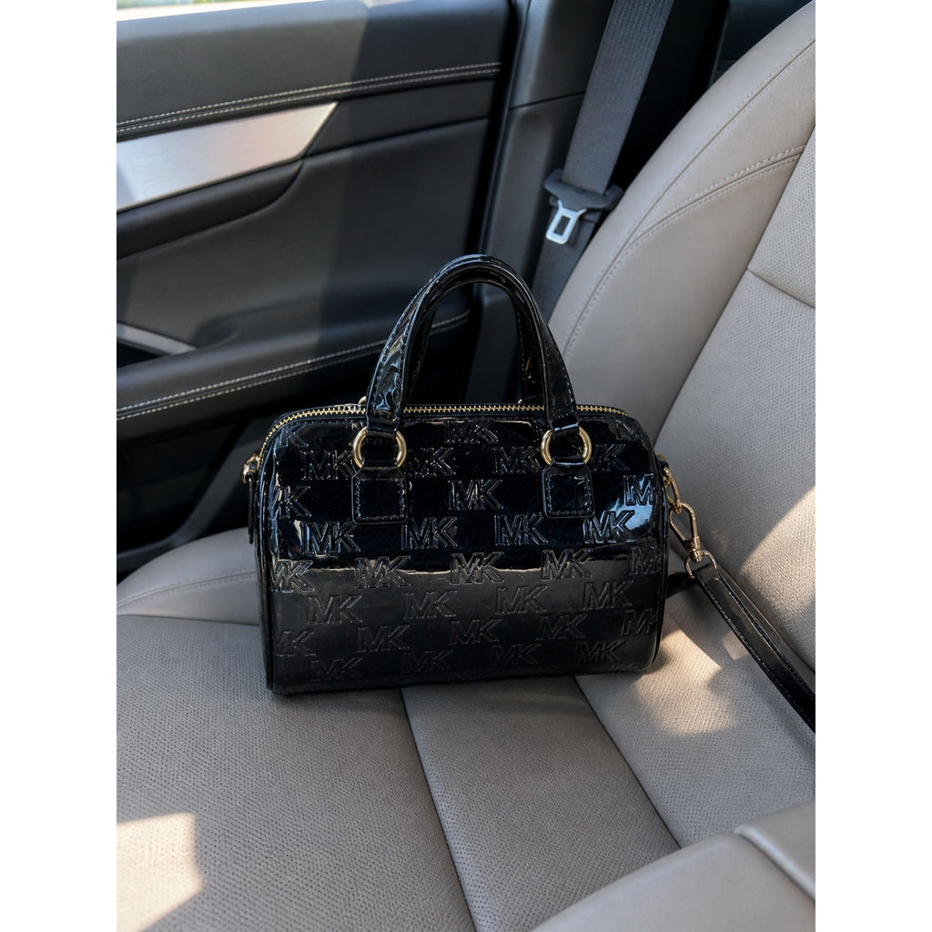Michael Kors Mason Small Patent Leather Satchel Black Gold NWT