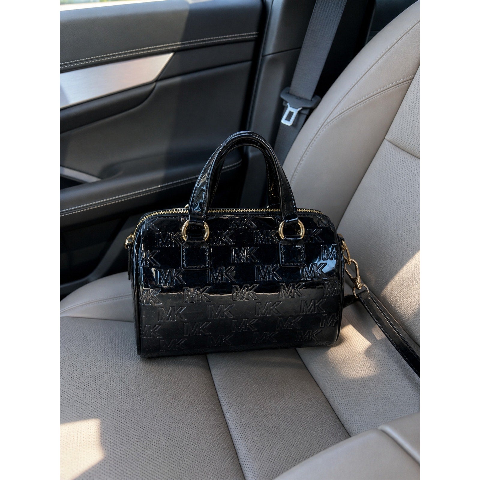 Michael Kors Mason Small Patent Leather Satchel Black Gold NWT