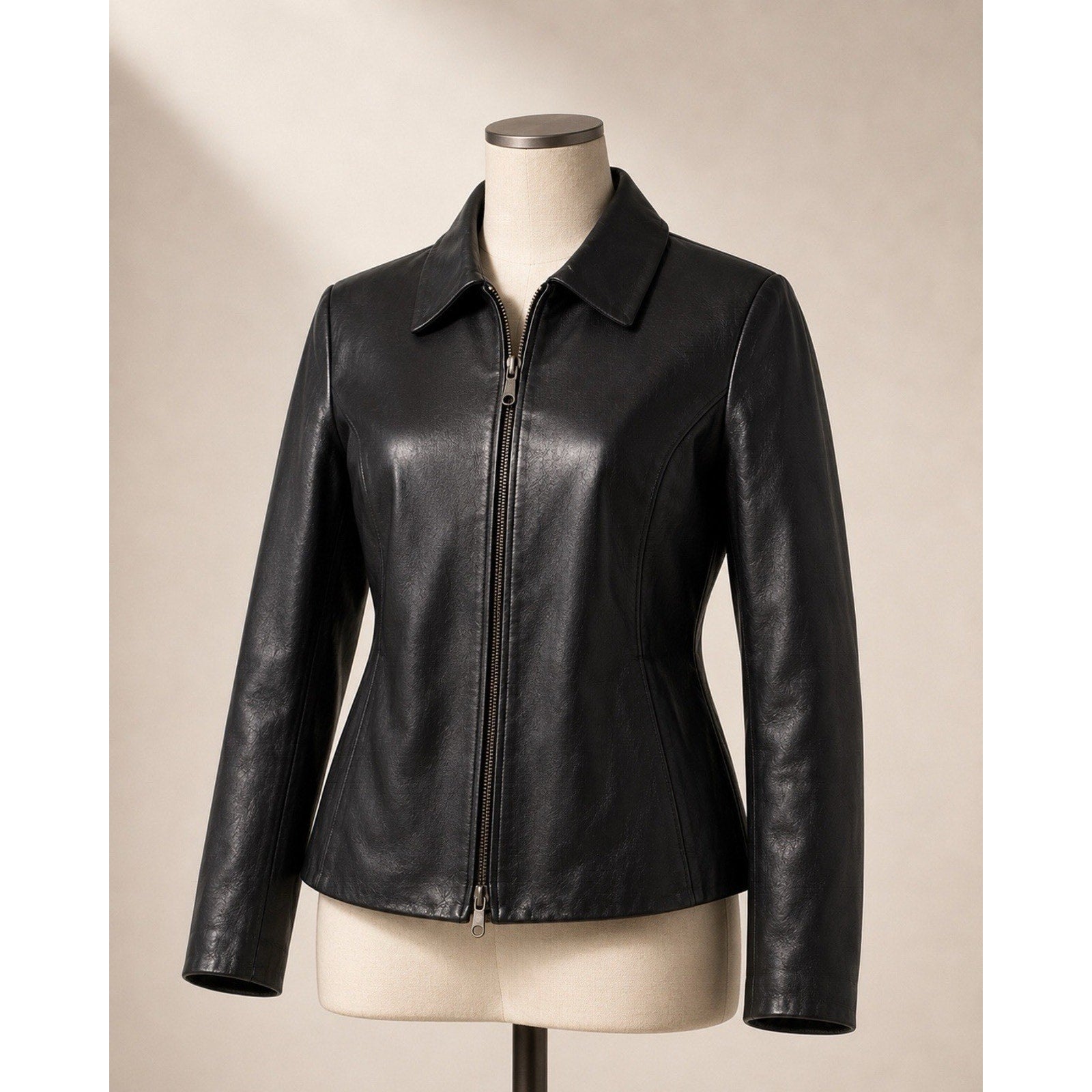 Talbots Women’s Petite 10 Black Leather Zip Jacket Career Blazer