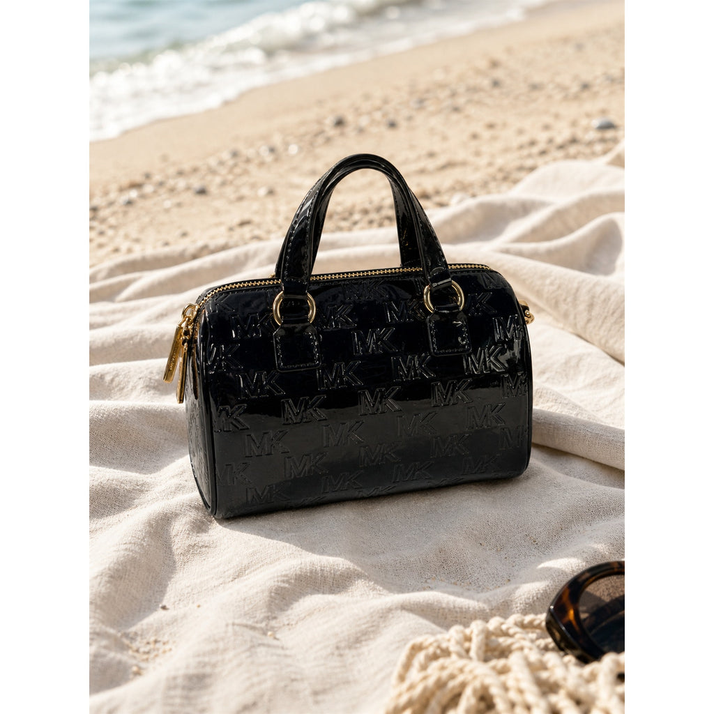 Michael Kors Mason Small Patent Leather Duffle Satchel Black
