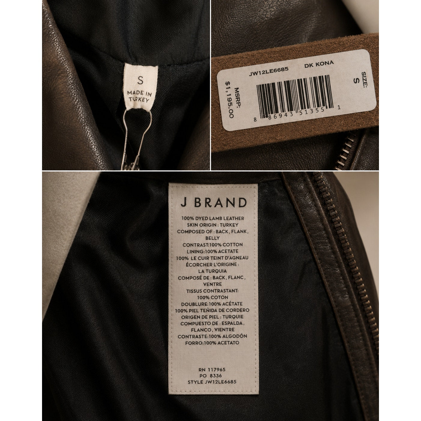 J Brand DK Kona Lamb Leather Moto Jacket Deep Brown Women’s S NWT