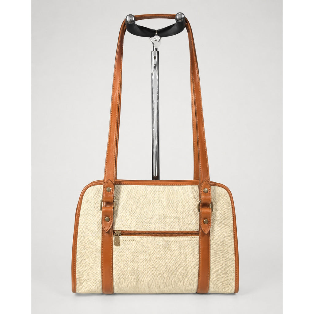 Vintage Dooney & Bourke Cream Tan Canvas Leather Shoulder Bag Made in USA