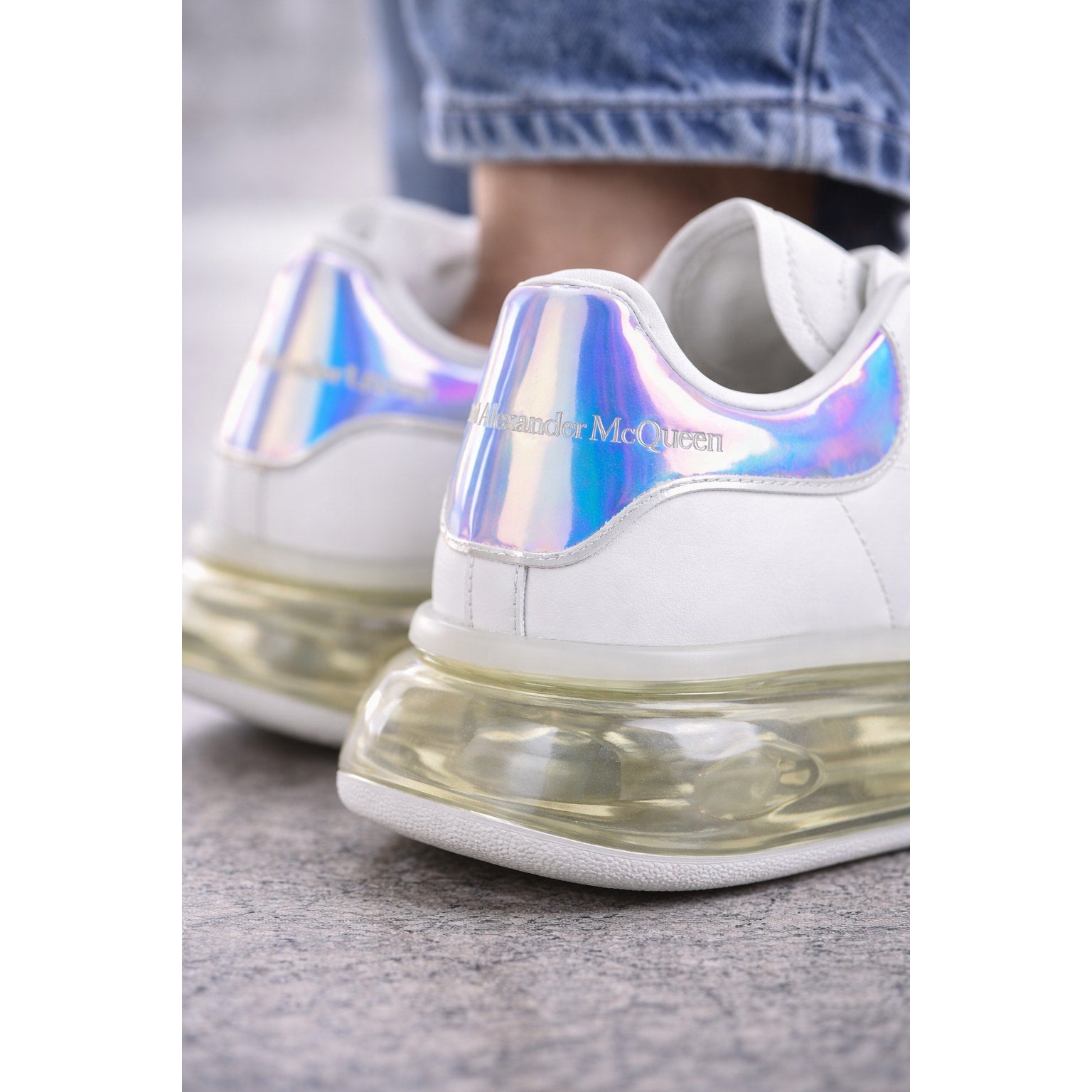 Alexander McQueen Oversized Sole Sneakers White Iridescent Heel Men’s Size 12