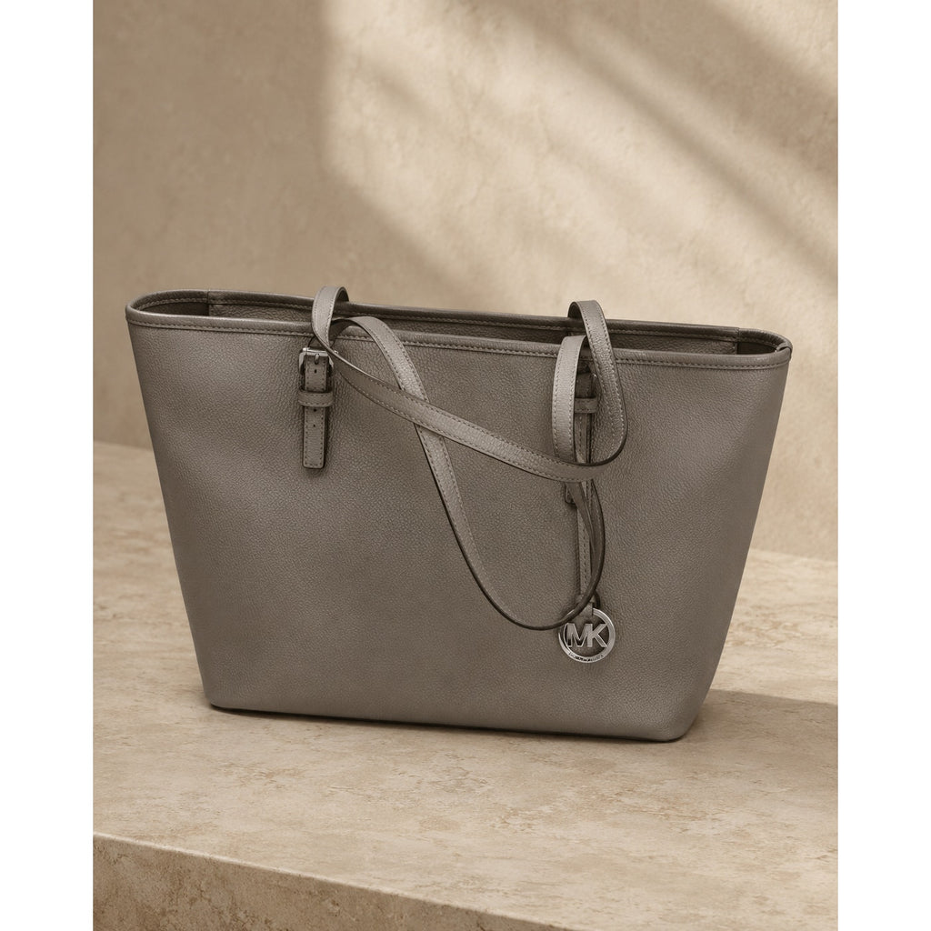 Michael Kors Jet Set Travel Silver Saffiano Leather Medium Tote