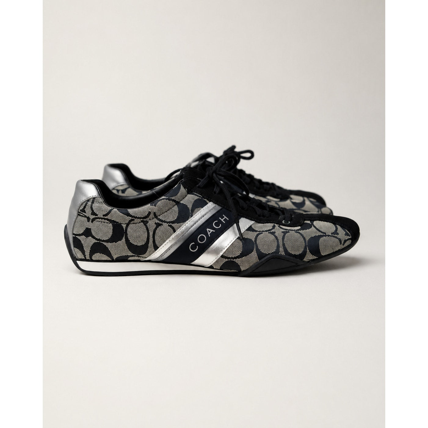 Coach Jayme Q582 Signature Jacquard Suede Sneakers Women's 8M Black Silver