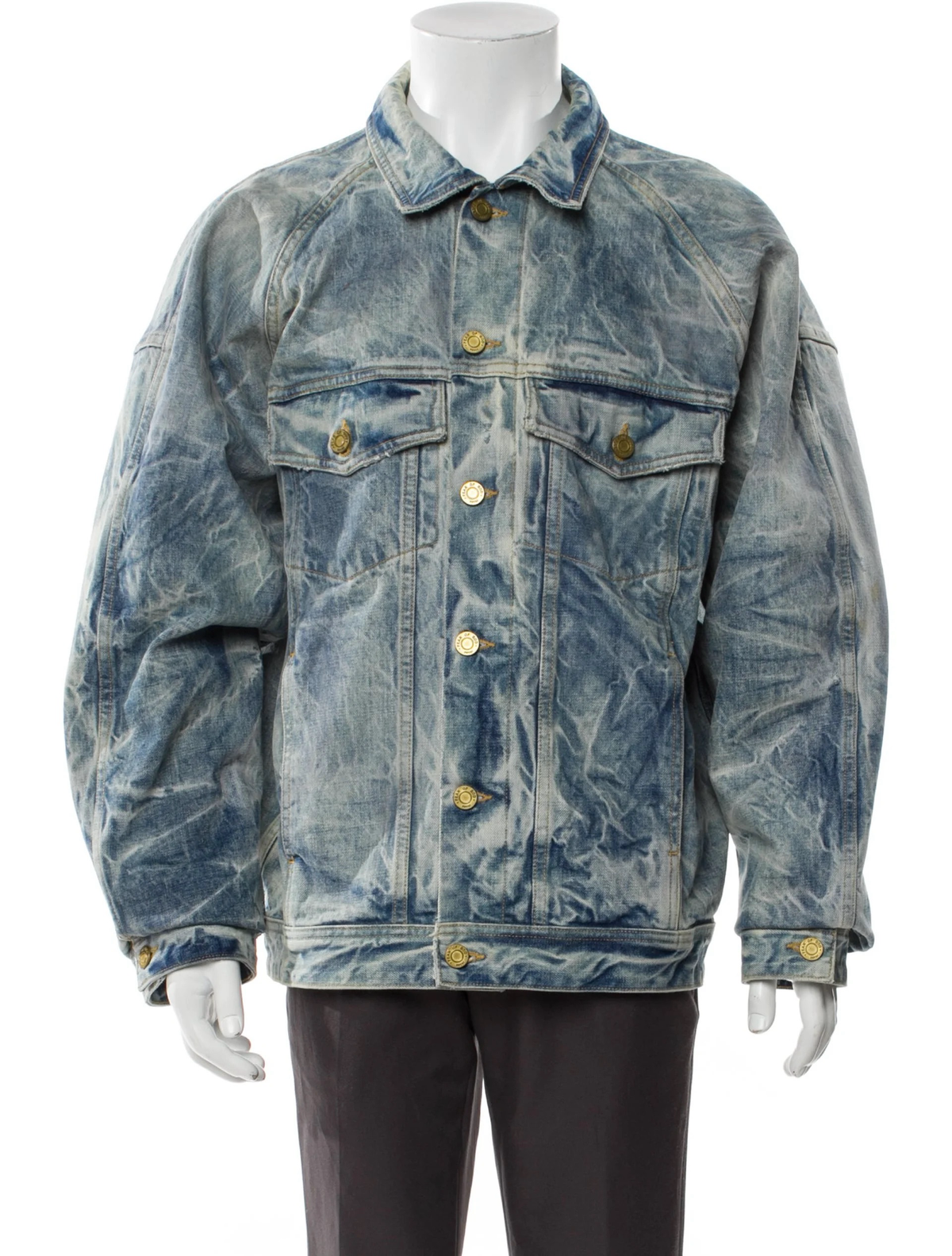 Fear of God distressed blue denim jacket front view