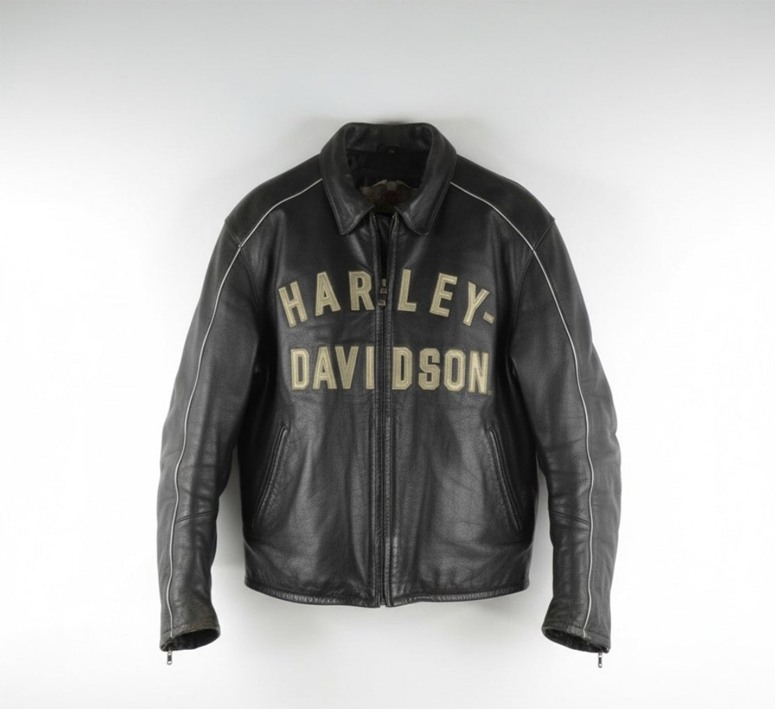Harley-Davidson black leather logo jacket men's 3XL C2759 front