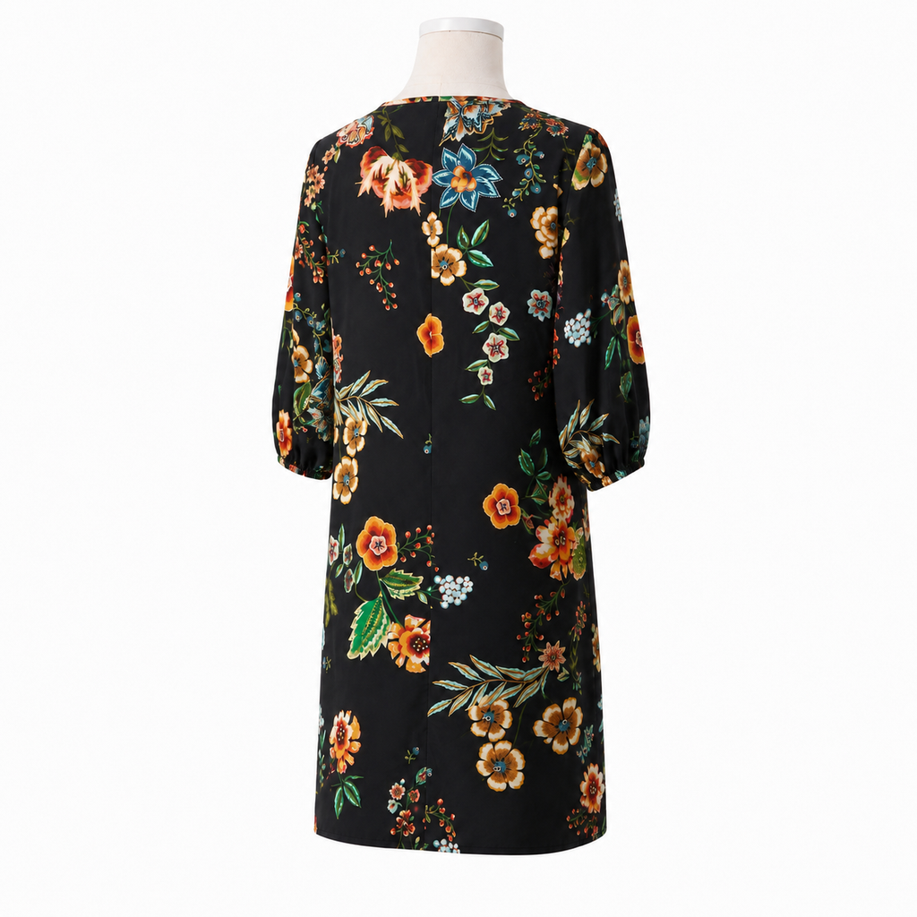Johnny Was Zora black multicolor floral mini dress angled back