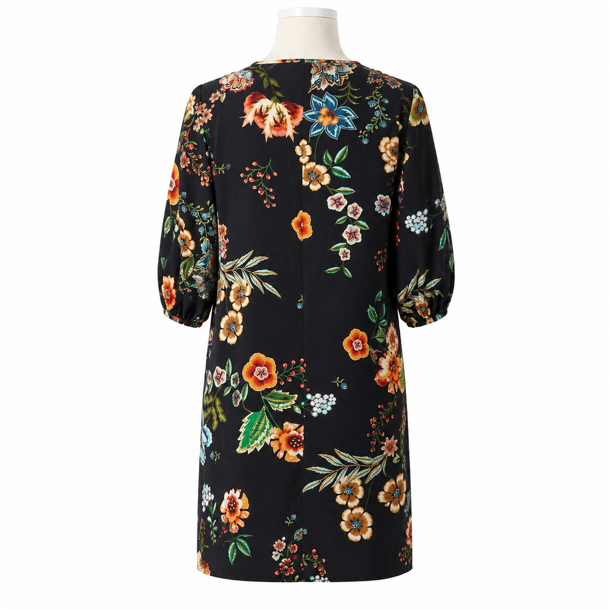 Johnny Was Zora black multicolor floral mini dress back