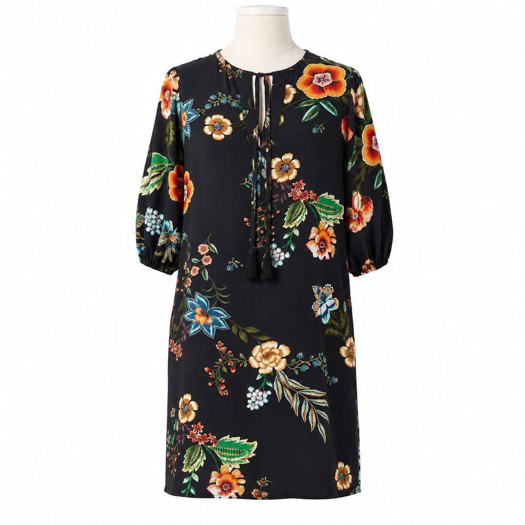 Johnny Was Zora black multicolor floral mini dress front