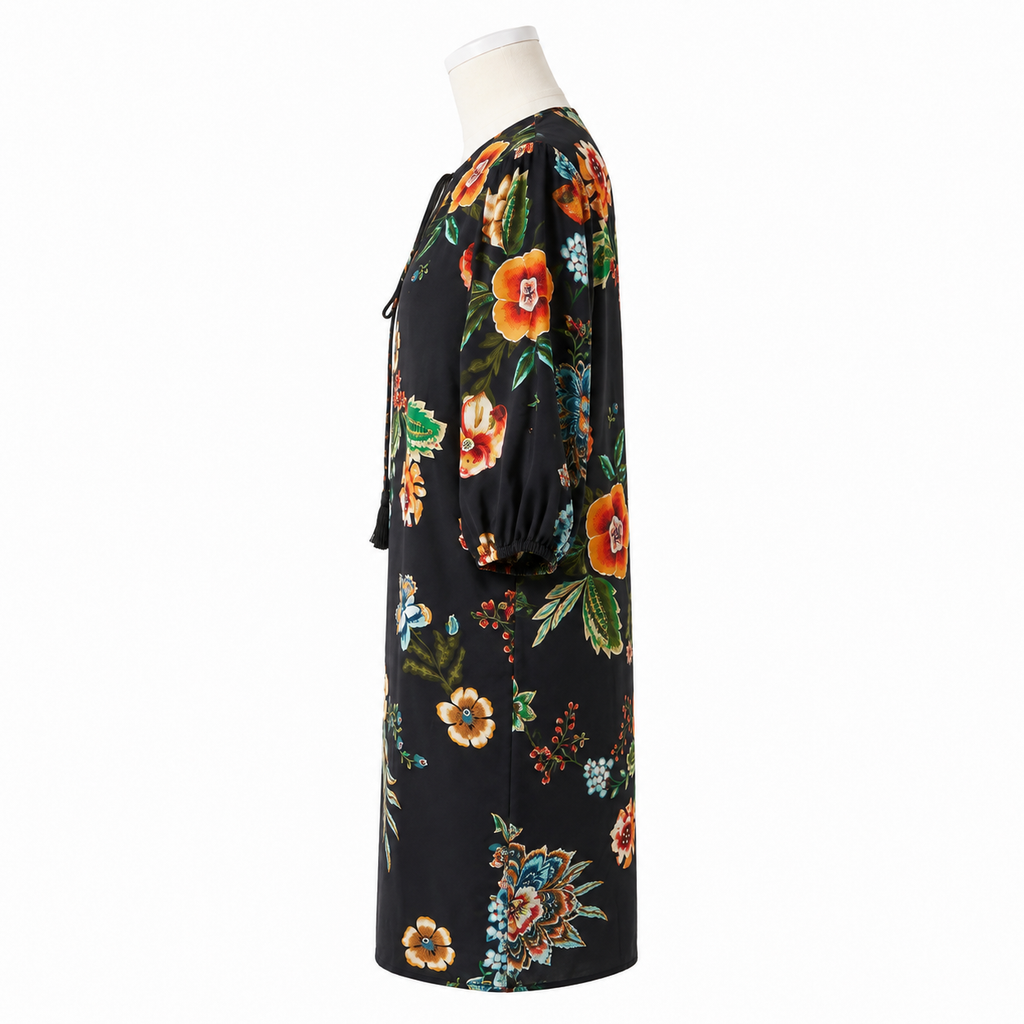 Johnny Was Zora black multicolor floral mini dress opposite side view