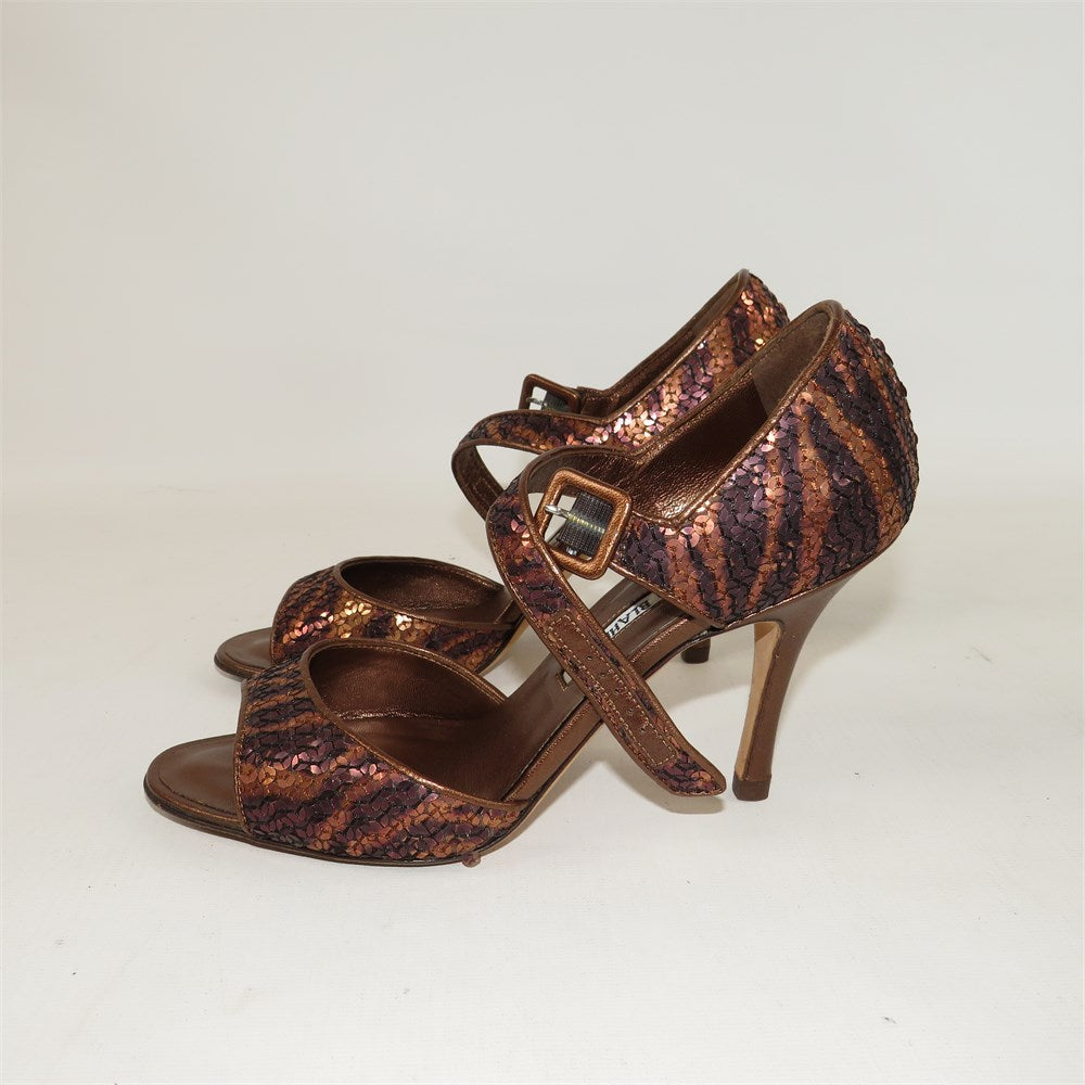 Manolo Blahnik metallic snakeskin-effect strappy heels women's 36.5 view 3