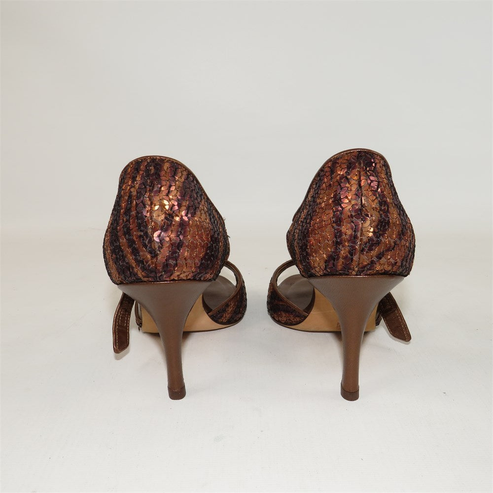 Manolo Blahnik metallic snakeskin-effect strappy heels women's 36.5 view 4