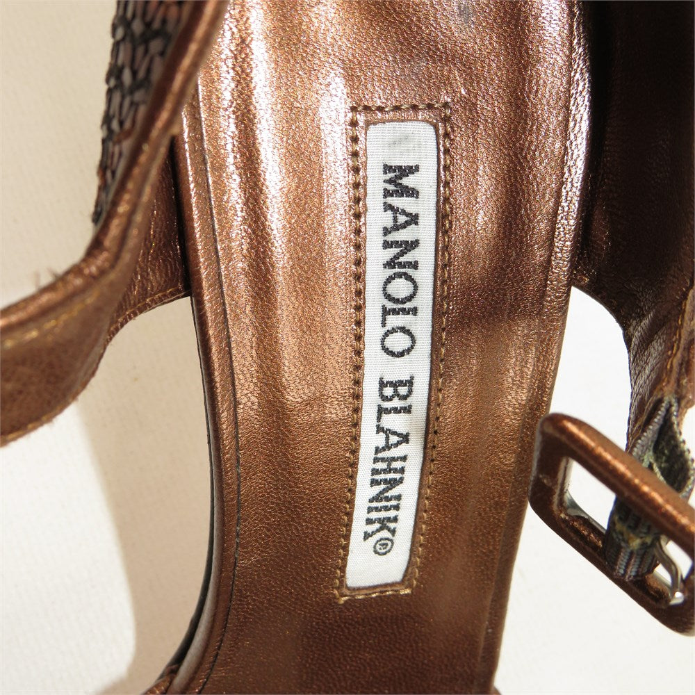 Manolo Blahnik metallic snakeskin-effect strappy heels women's 36.5 view 5