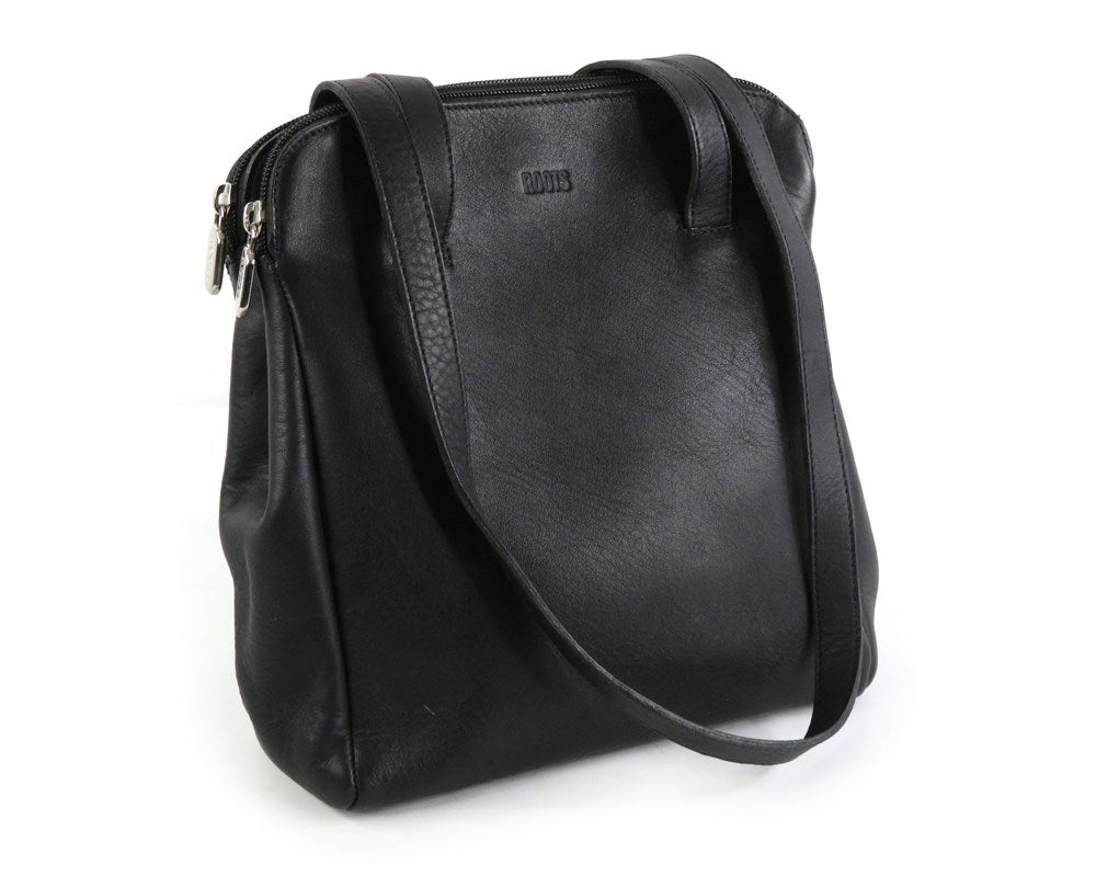Roots black leather shoulder tote bag made in Canada