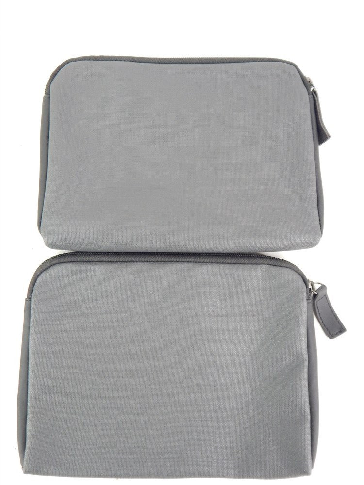 TUMI source subgroup with two black gray travel pouches, back view