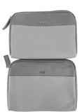 TUMI source subgroup with two black gray travel pouches, front view